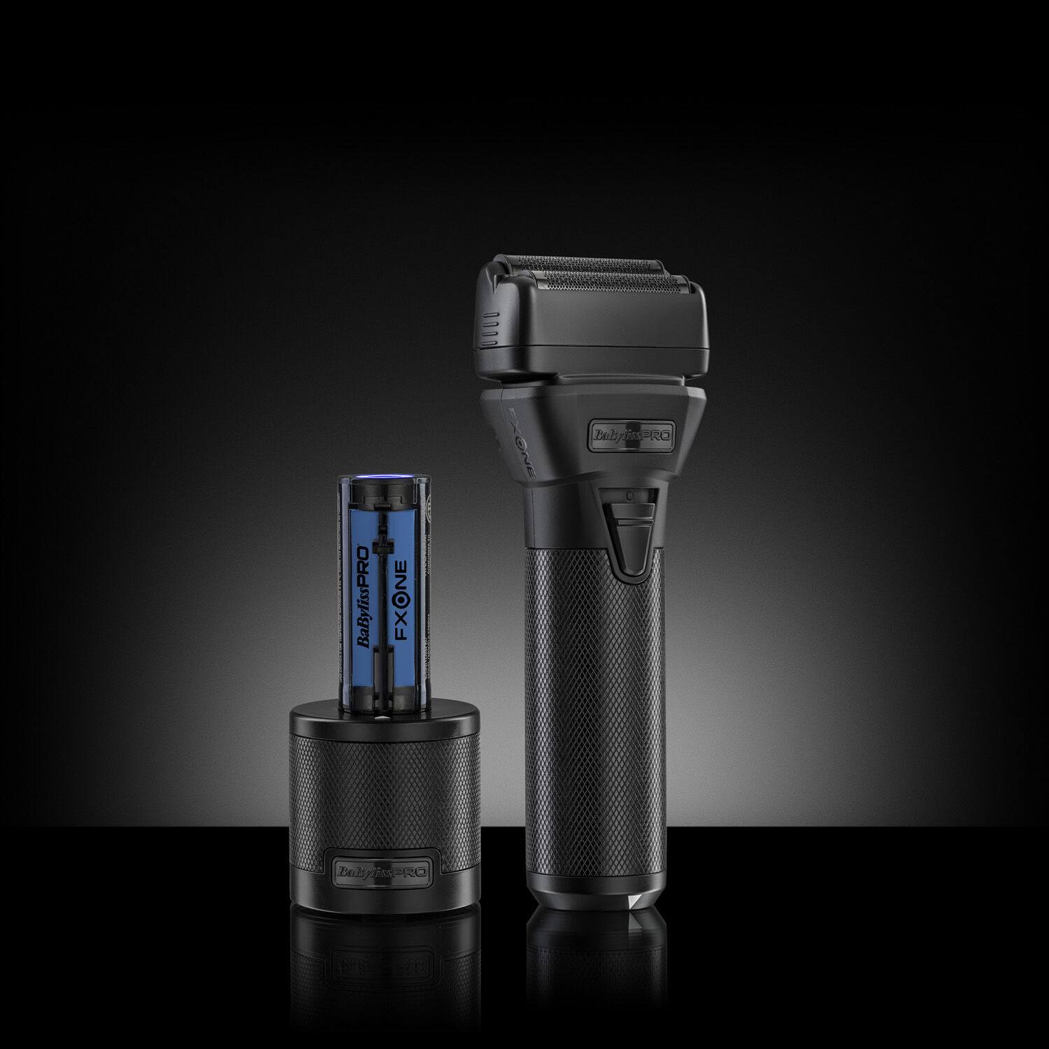 BaBylissPRO FXONE All-Metal Black Shaver on a  dark background